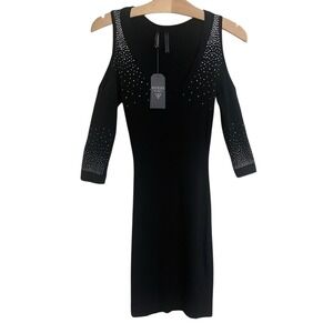 guess chevron sequin dress GUESS Black/Gold Sequin Chevron Striped Stretch Sheath Dress